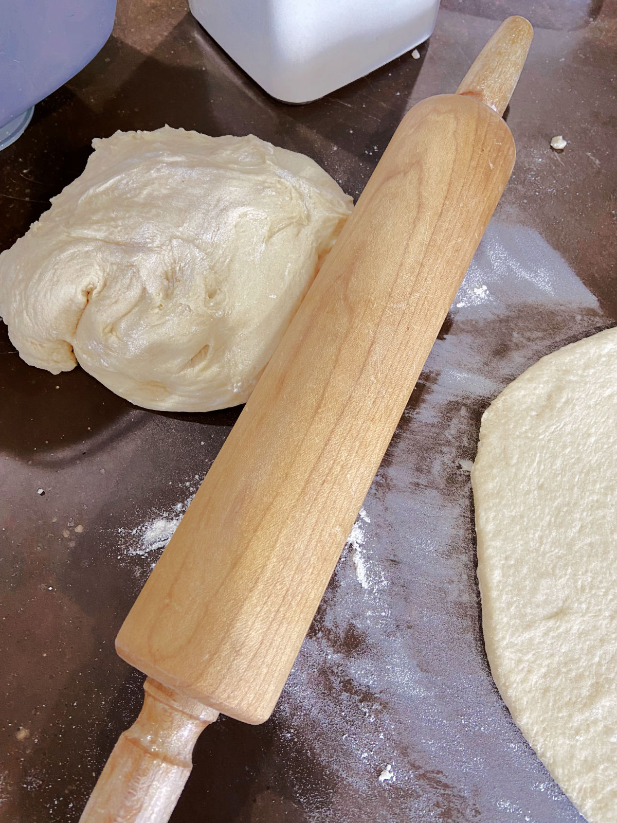 rolling pin with dough. 