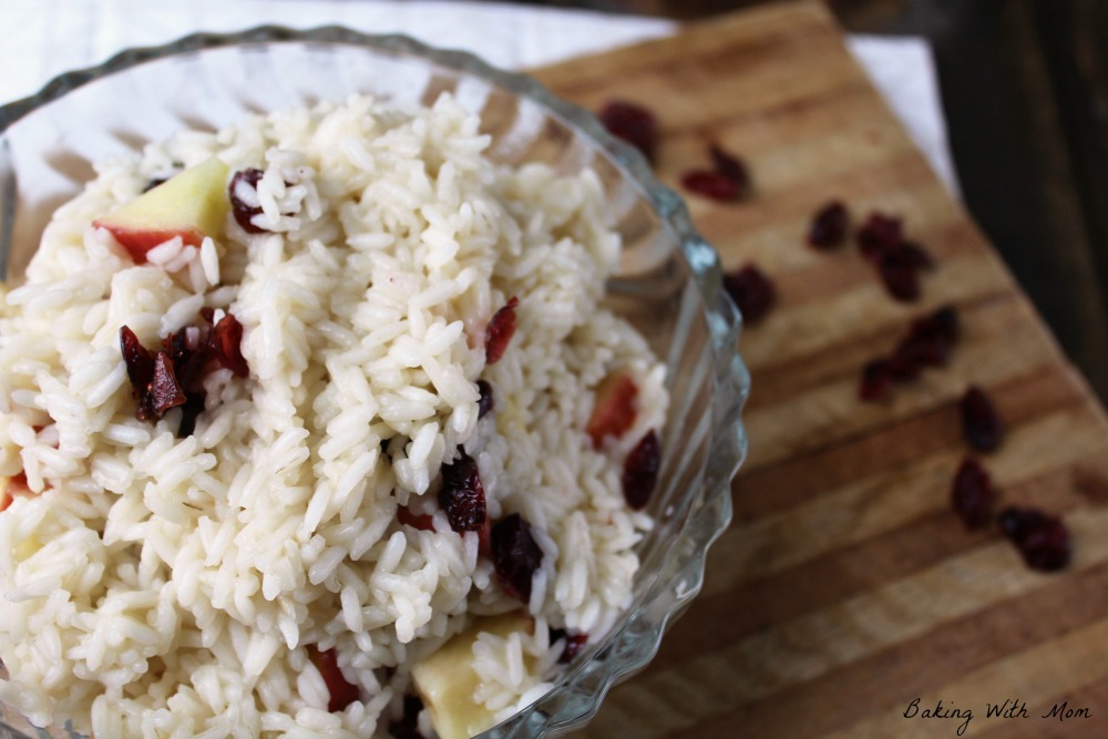 Rice With Apple And Craisins in a clear bowl