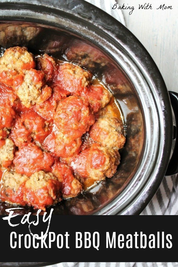 Easy Crockpot BBQ Meatballs in a black crockpot