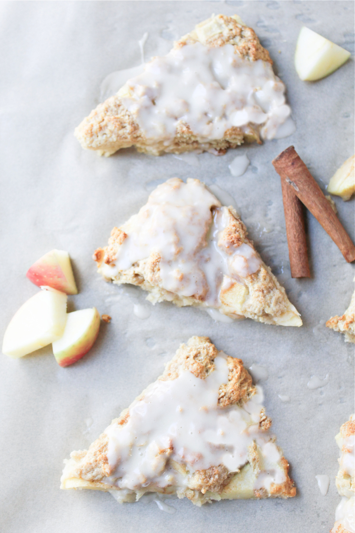 apple scones with apples and cinnamon sticks nearby.