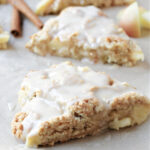 apple scone pieces cut and on paper.