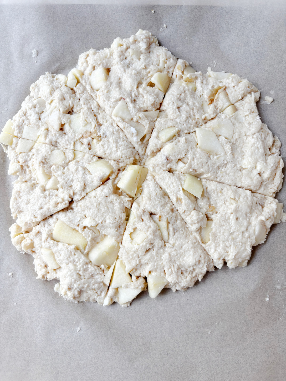 scone dough in a circle.