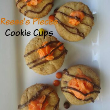 Reese's Pieces Cookie Cups a rich peanut butter cookie great for kid's snacks or dessert