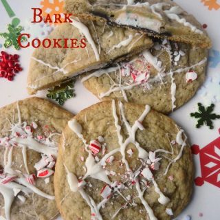 Peppermint bark cookies with mint, peppermint sprinkles and almond bark drizzle