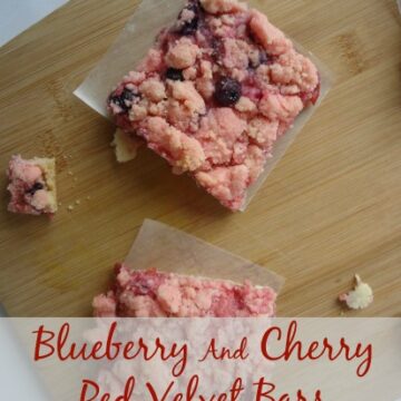 Blueberry and Cherry Red Velvet Bars with fruit and cake mix for a delicious dessert