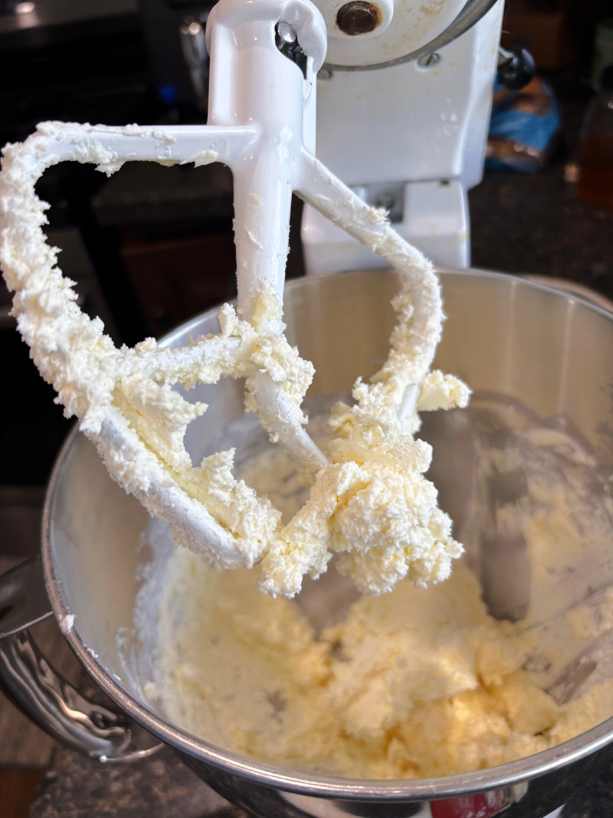 cream cheese and butter  in bowl. 