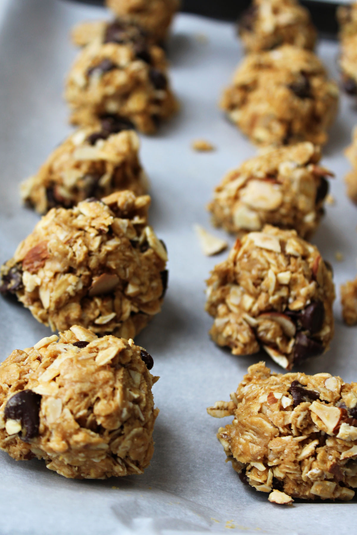 energy bites on parchment paper. 