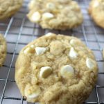 Soft and Chewy White Chocolate Chip Cookies on a cooling rack