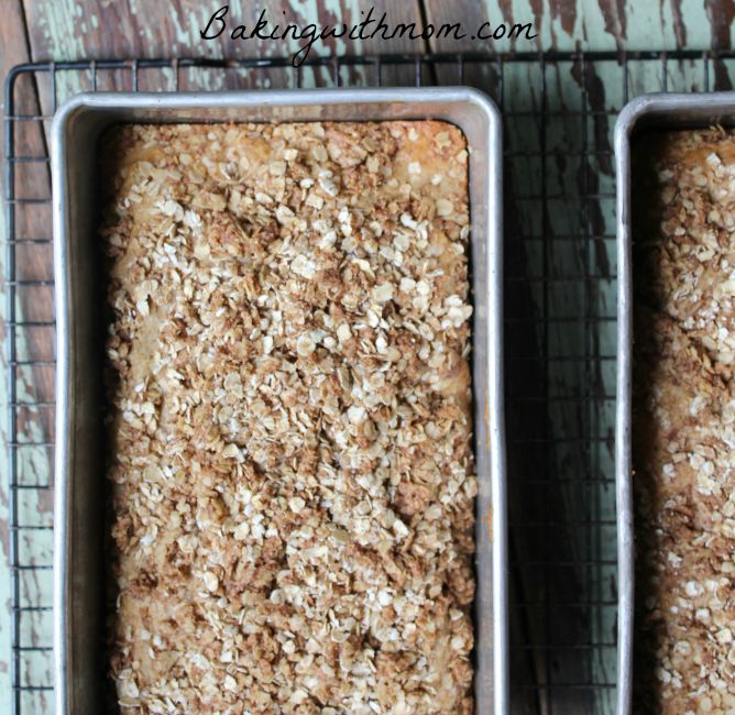 Apple Cinnamon Bread With Crumb Topping in loaf pans 