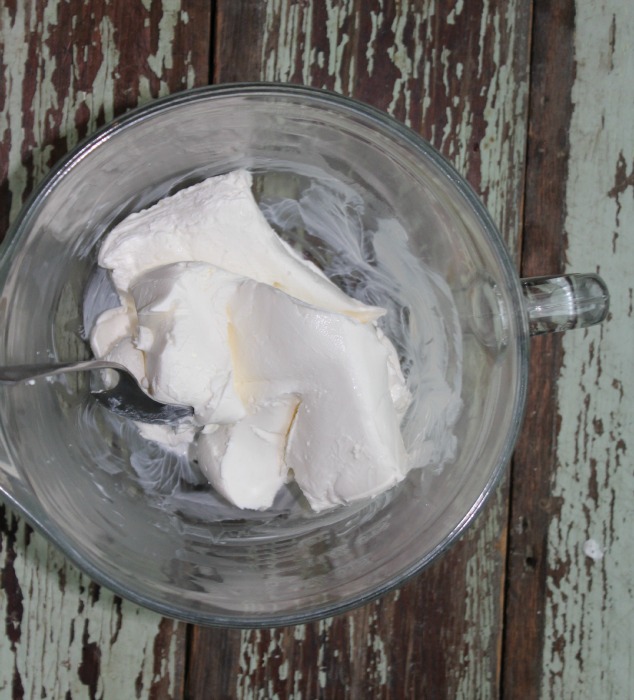 Cream cheese in a mixing bowl