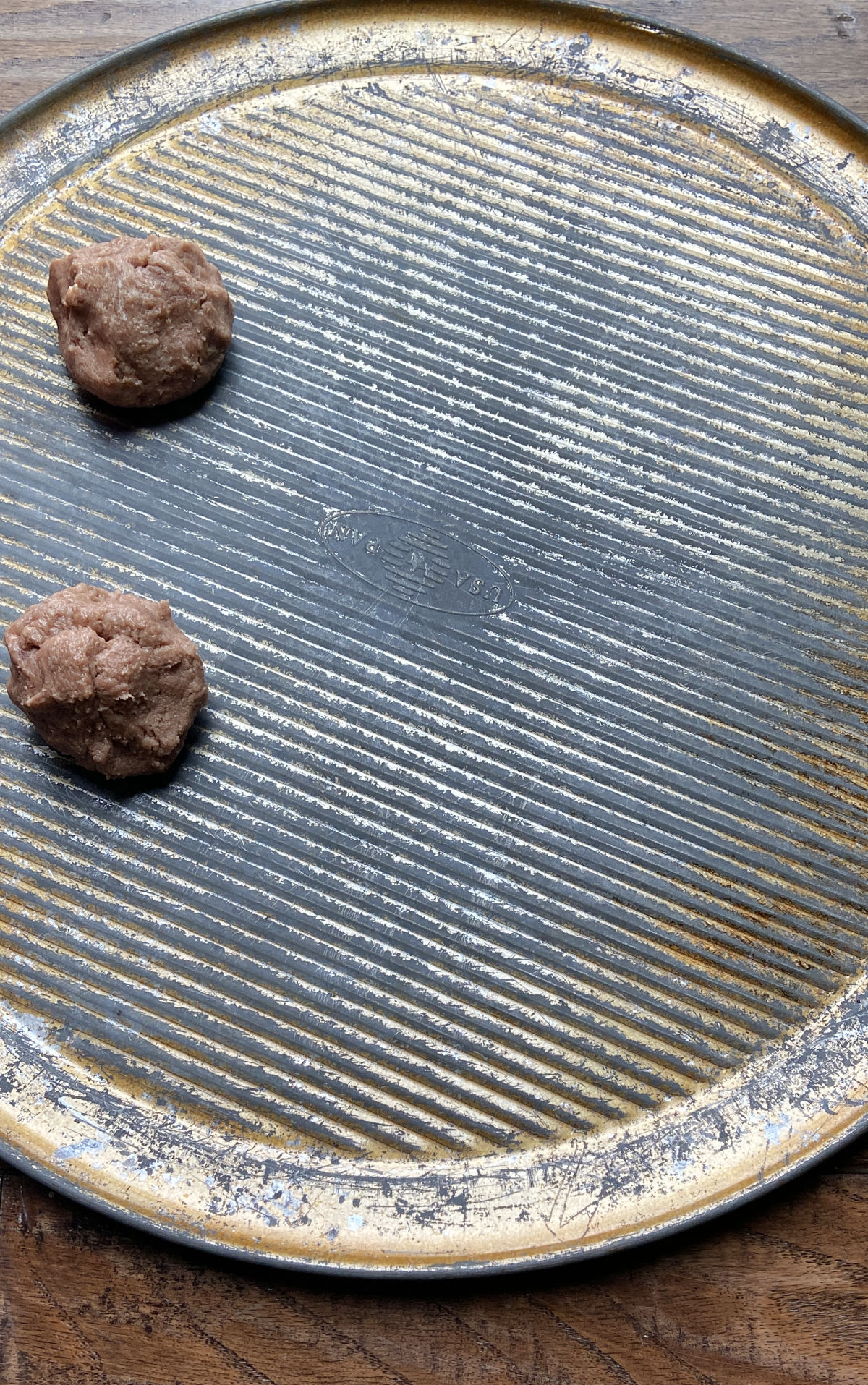 hot chocolate dough on a cookie sheet. 