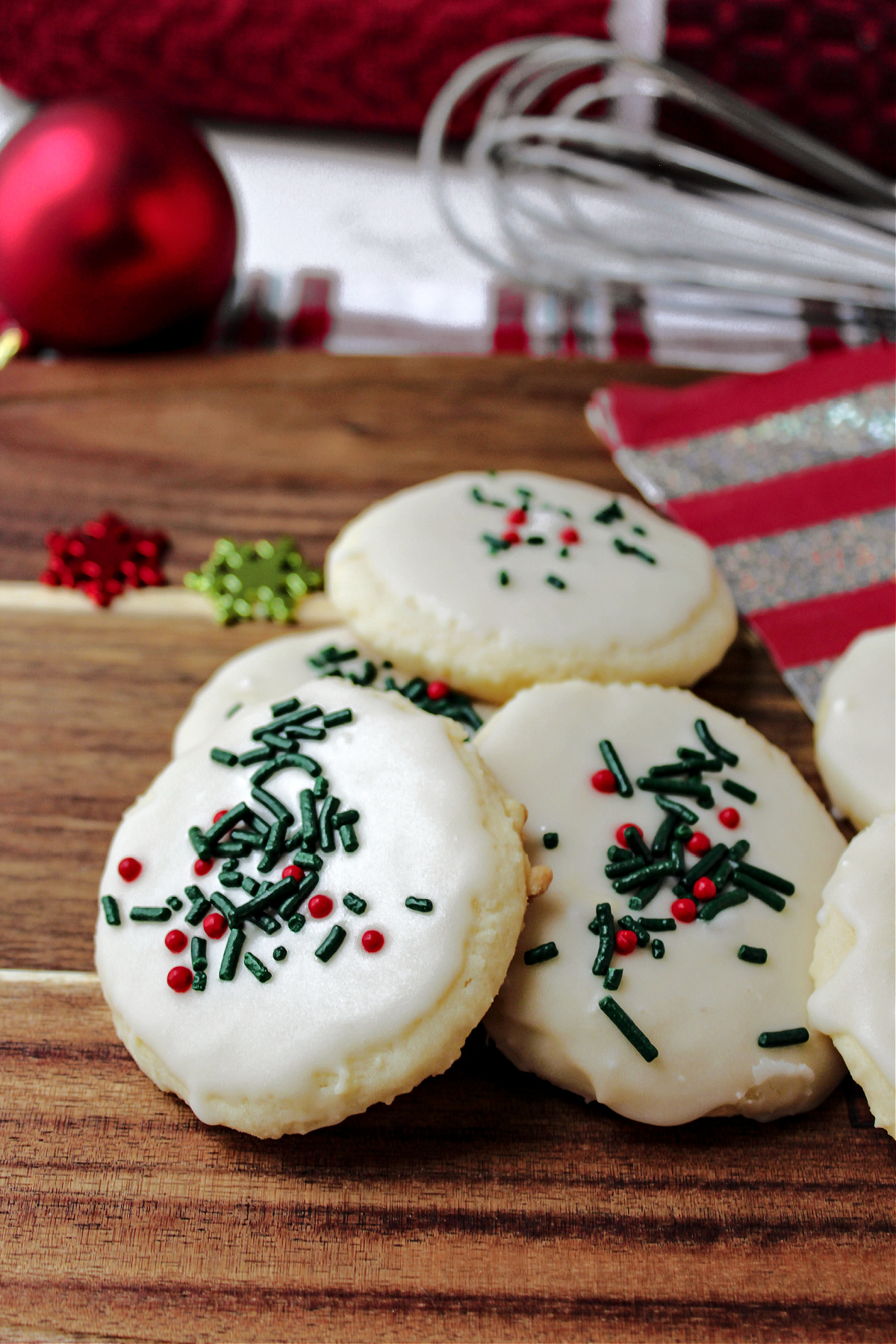 white velvet cookies on a cutting board. 
