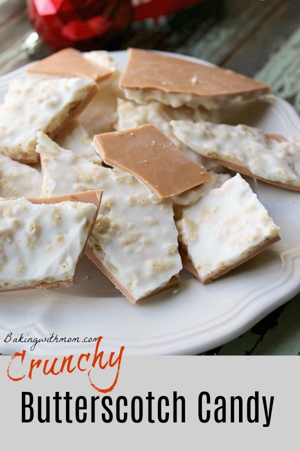 Crunchy Butterscotch Candy in pieces on a white plate