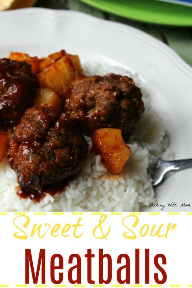 Sweet and Sour Meatballs on a bed of rice with pineapple