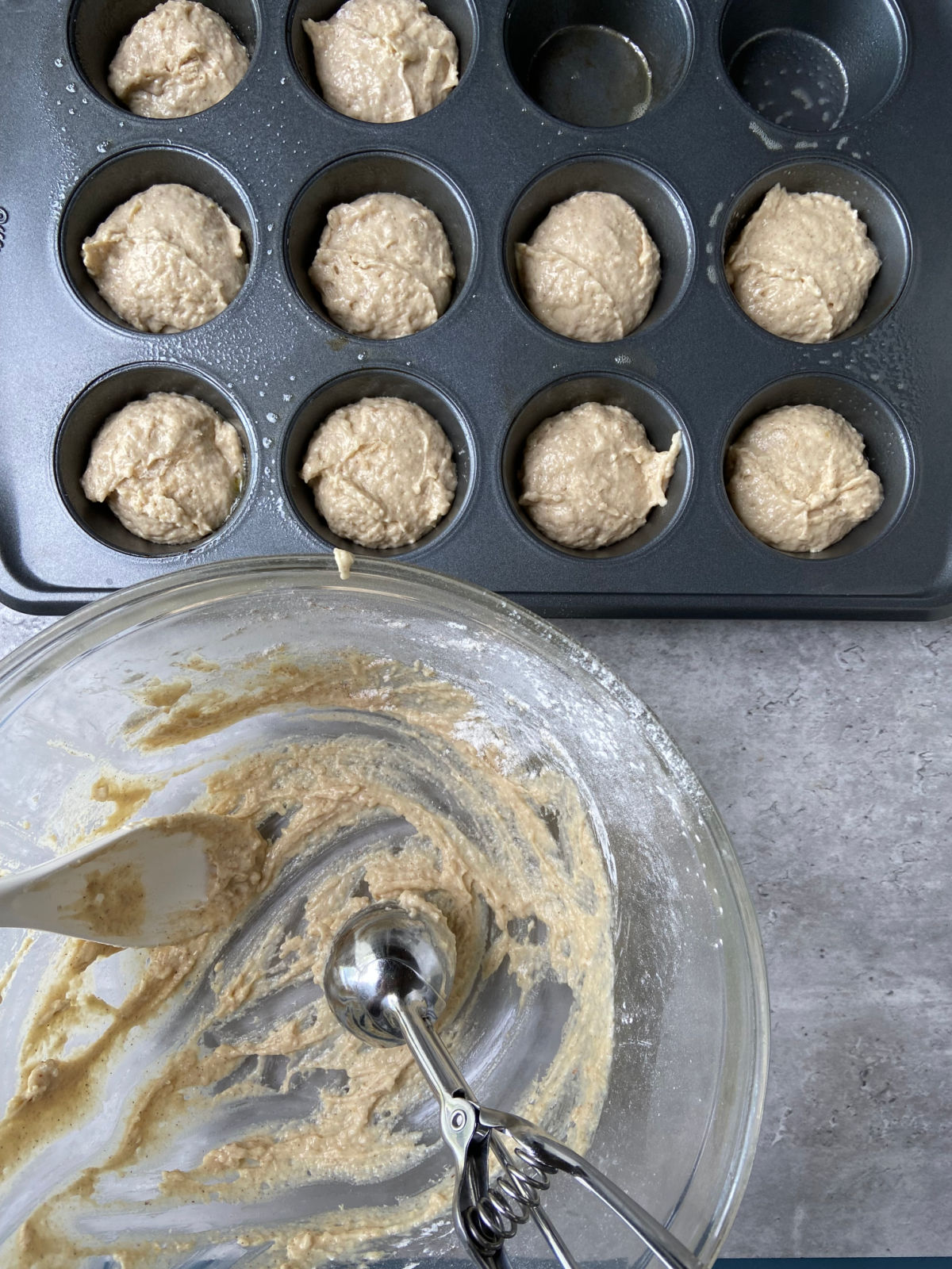 batter in a muffin tin. 