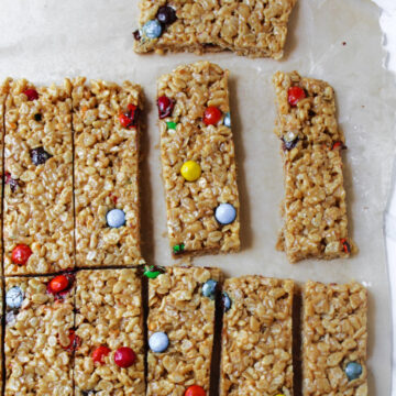 granola bars cut into rectangles.