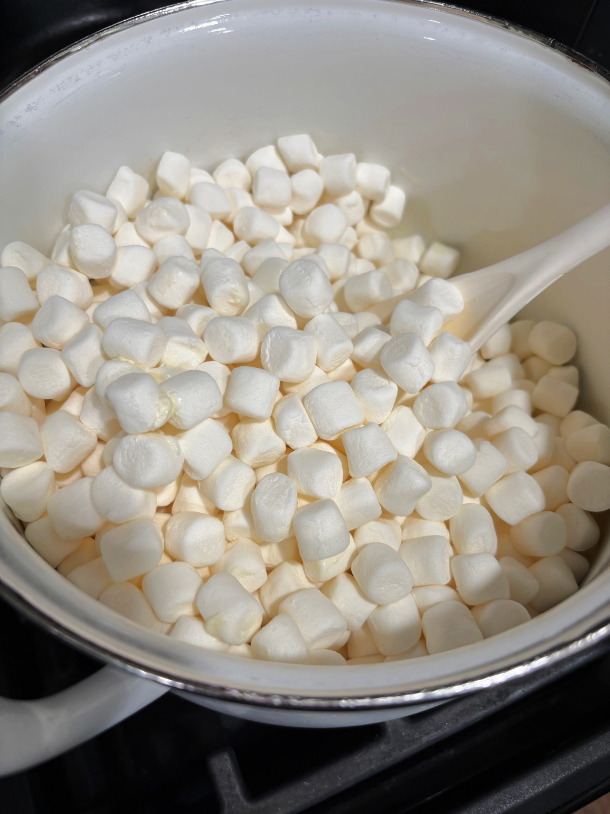 marshmallows melting on the stove.