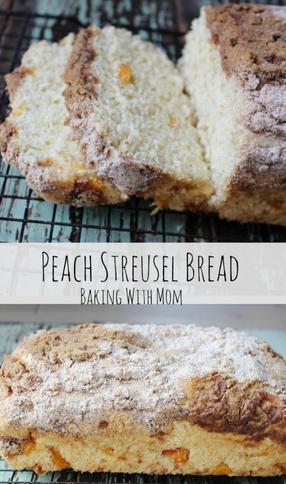 Peach Streusel Bread with fresh peaches, cinnamon and brown sugar make a great breakfast or snack. Pack in a school lunch for a delicious treat