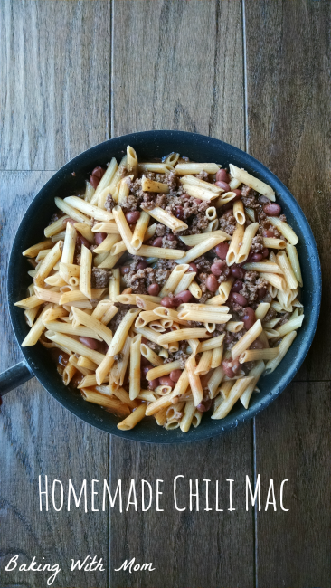 Homemade Chili Mac in a skillet