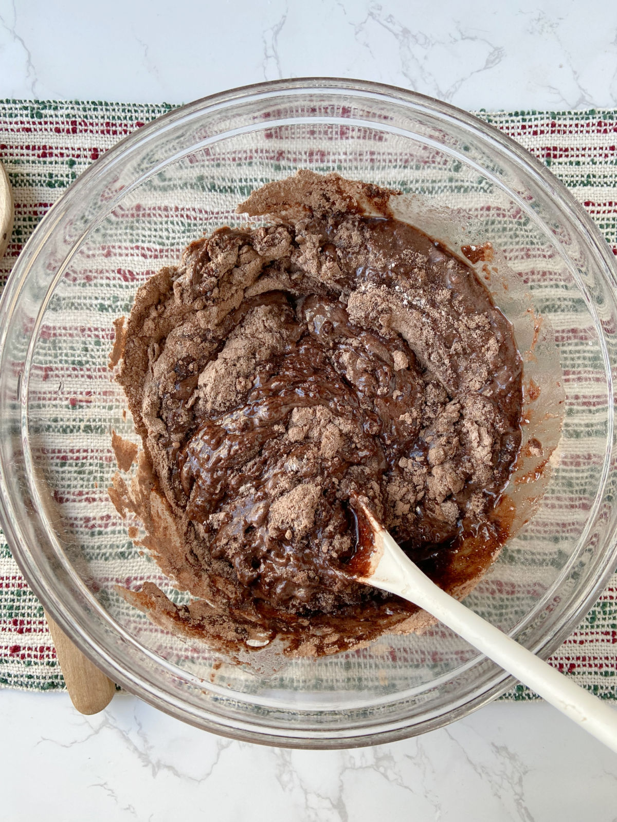 chocolate cake batter in a bowl. 