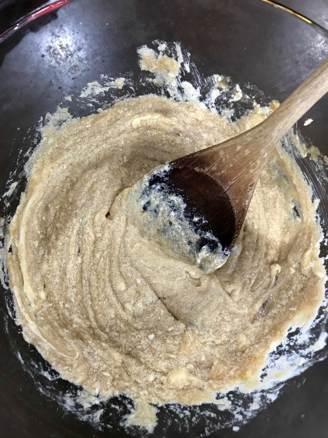 Cookie dough in a clear bowl