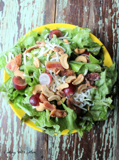 Cashew Salad With Poppy Seed Dressing on a yellow plate