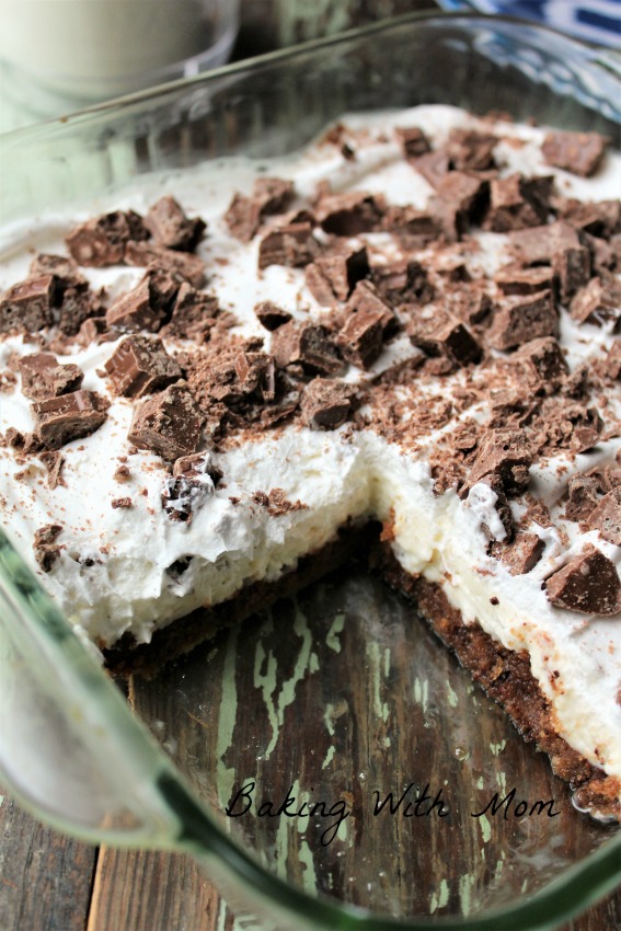 No Bake Candy Bar Cheesecake Squares with cream cheese and cookie crust