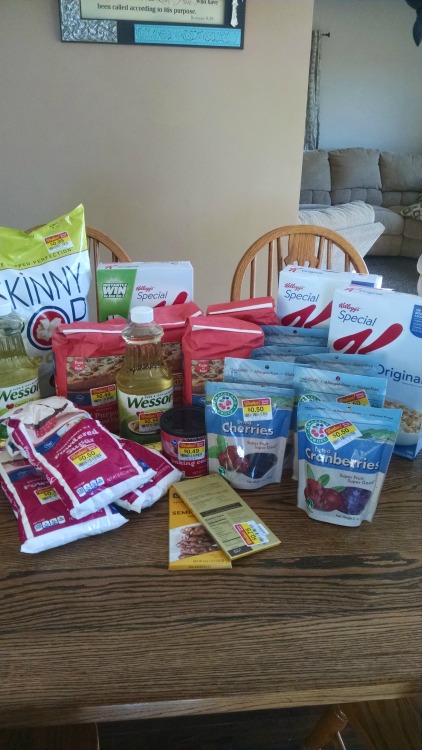 Groceries sitting on a table.