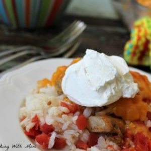 rice, pork, sour cream and tomatoes