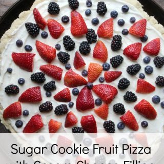 sugar cookie fruit pizza with blackberries and strawberries