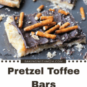 Pretzel toffee bars on a baking sheet.