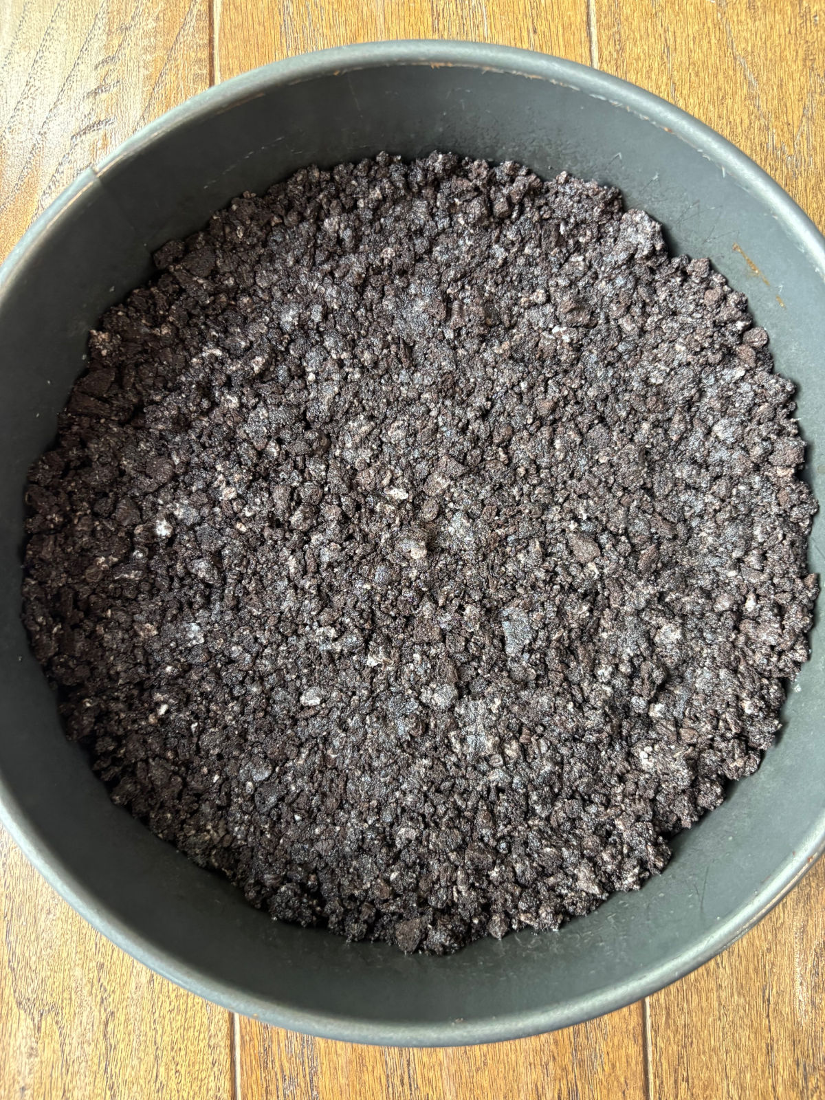 oreo crust in a springform pan. 