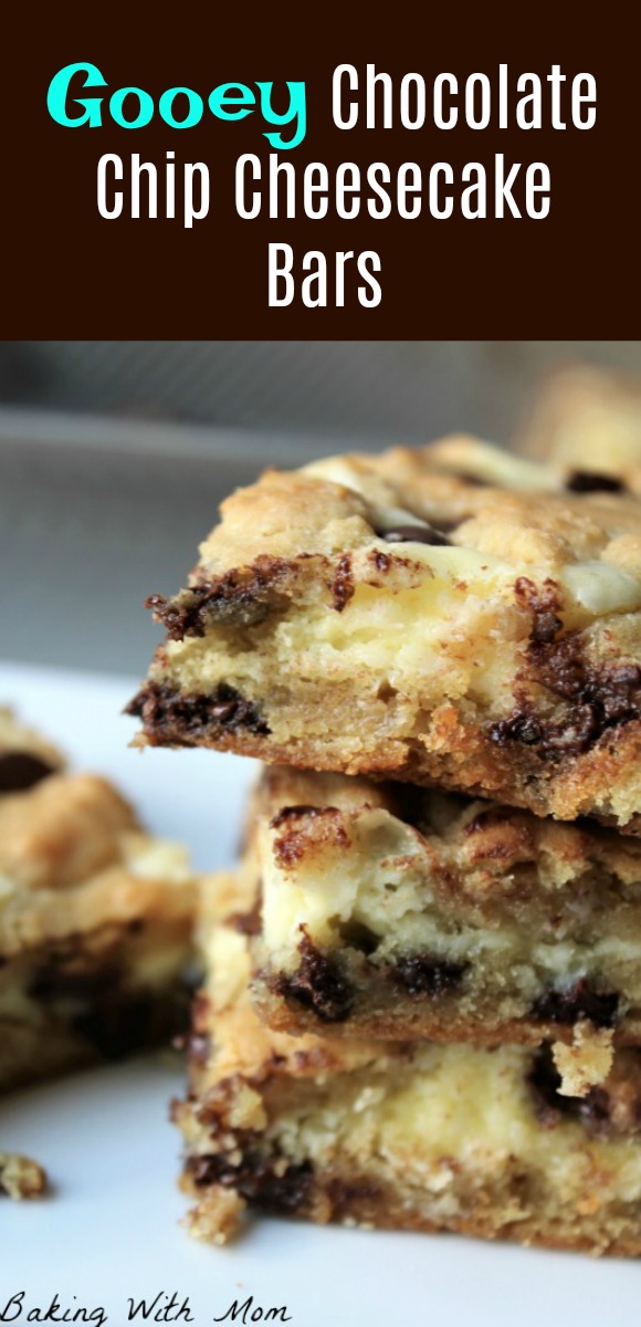 Gooey Chocolate Chip Cheesecake Bars easy dessert recipe with chocolate and cheesecake