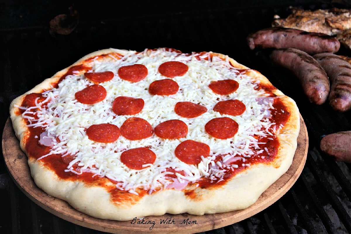 pizza on a stone uncooked. 