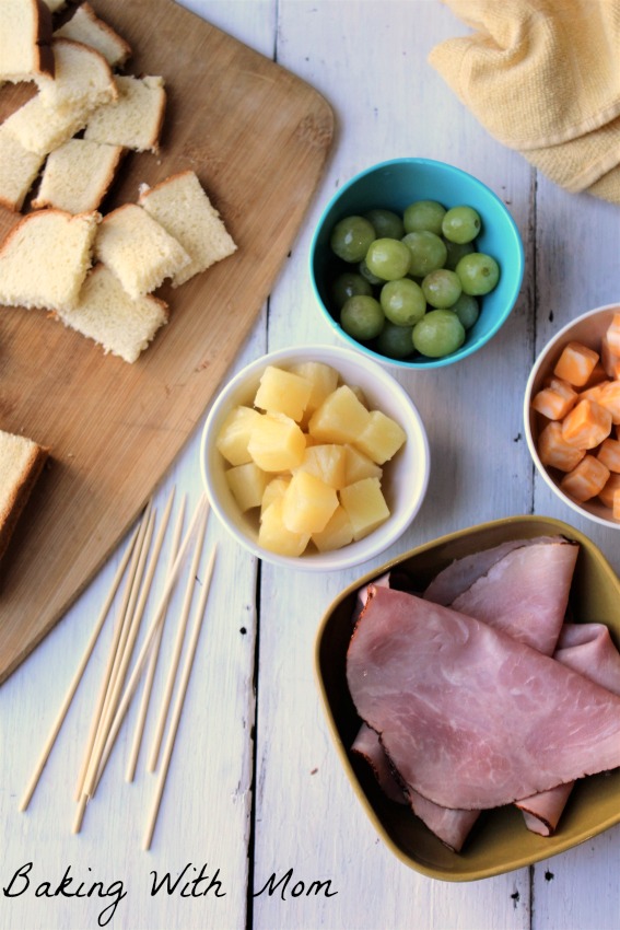 Ingredients for the ham kabobs.