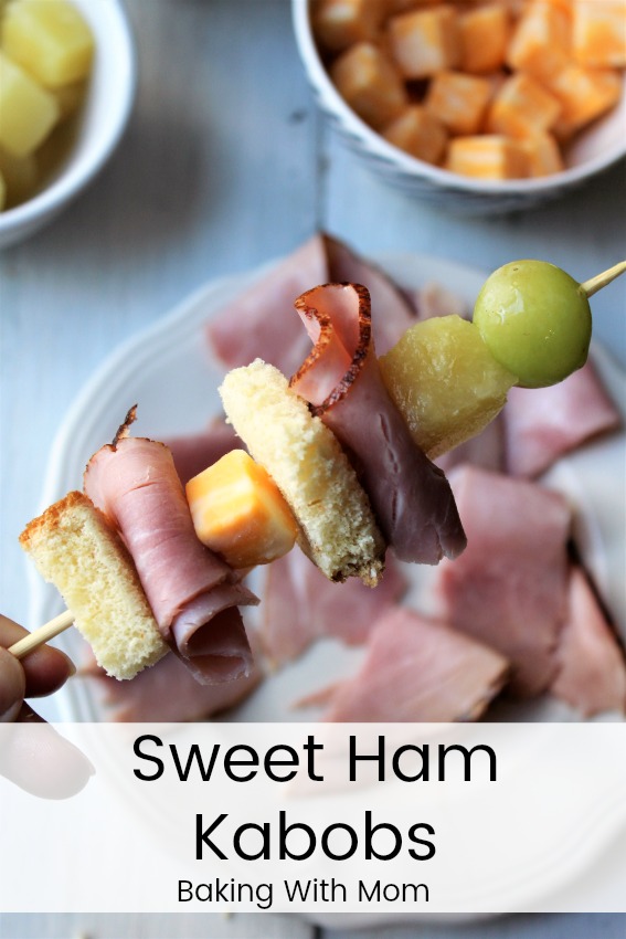 Close up of sweet ham kabobs.