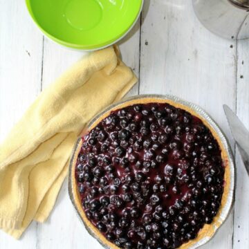 No Bake Blueberry Pie with a yellow towel