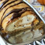 Pumpkin Pie Ice Cream Roll with chocolate chips, caramel and chocolate drizzle. a fabulous fall dessert
