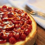 Classic Baked Cherry Cheesecake with cream cheese, cherries, graham cracker crust