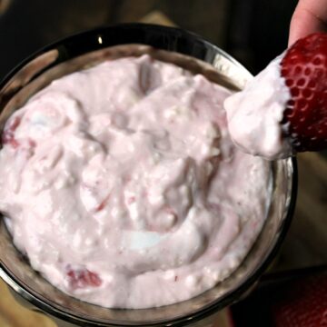 Strawberry puree mixed with marshmallow fluff and cream cheese