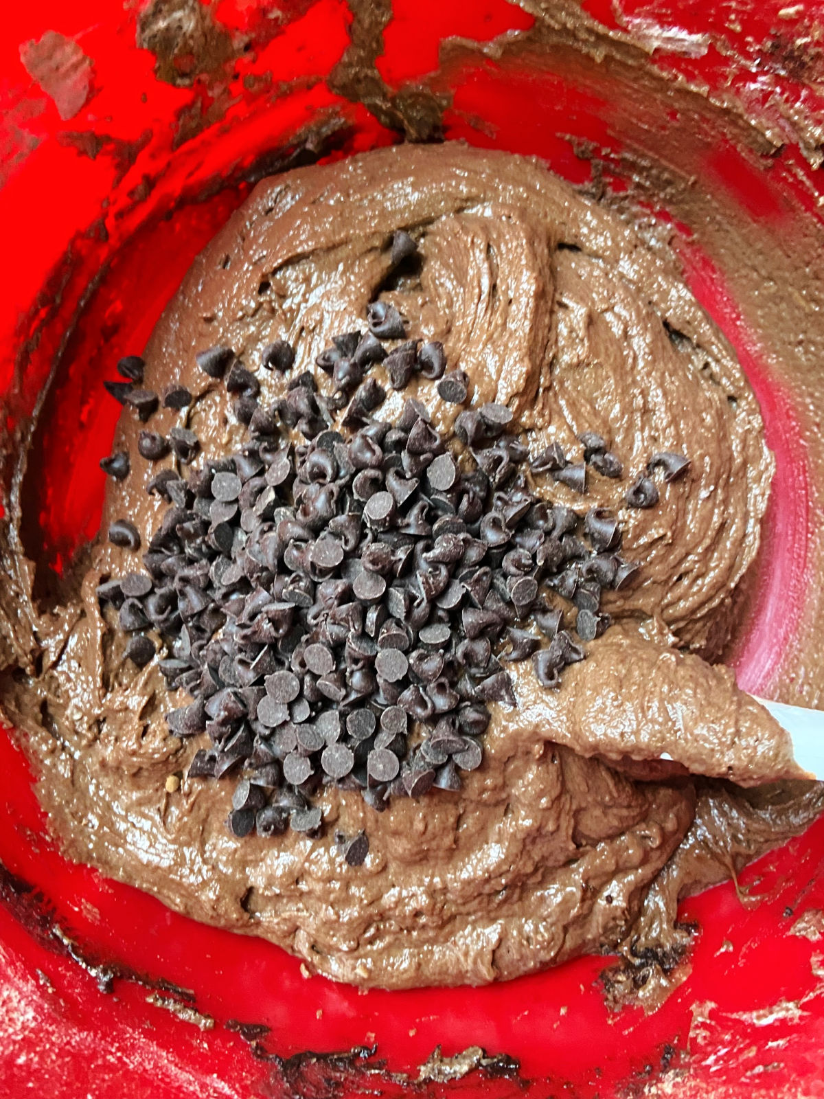 chocolate chips in batter. 