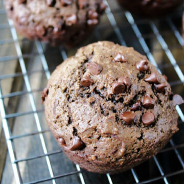 chocolate muffin on a cooling rack