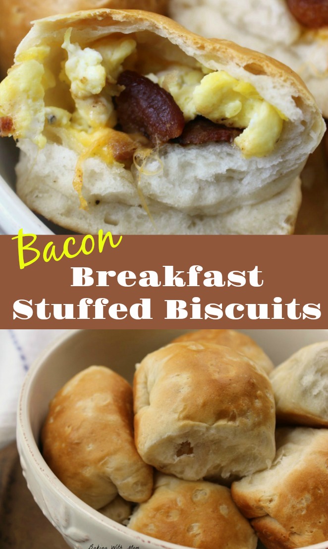 Breakfast Stuffed Biscuits with egg, bacon and cheese