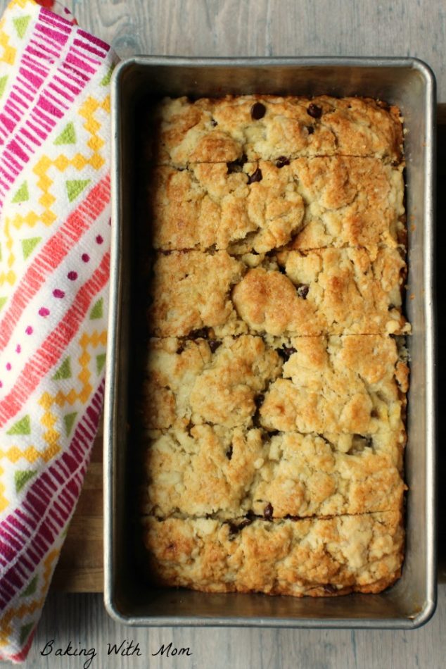 Easy Chocolate Chip Banana Bread with a golden brown crust and sweet chocolate chips. Great banana flavor.