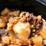 Crock Pot 4 Layer Hamburger Potato Casserole easy crock pot recipe with hamburger and potatoes
