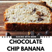 slice of banana bread with chocolate chips all around.