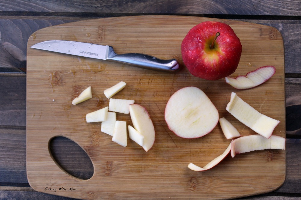 Apples on cutting board peeled and chopped