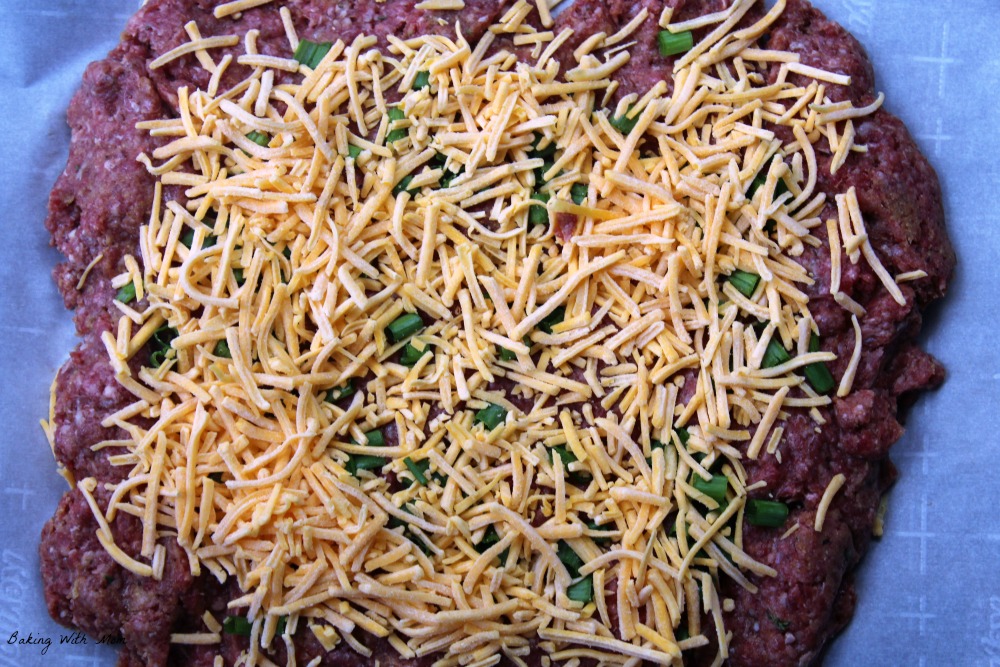 raw hamburger with cheese and green onions on top