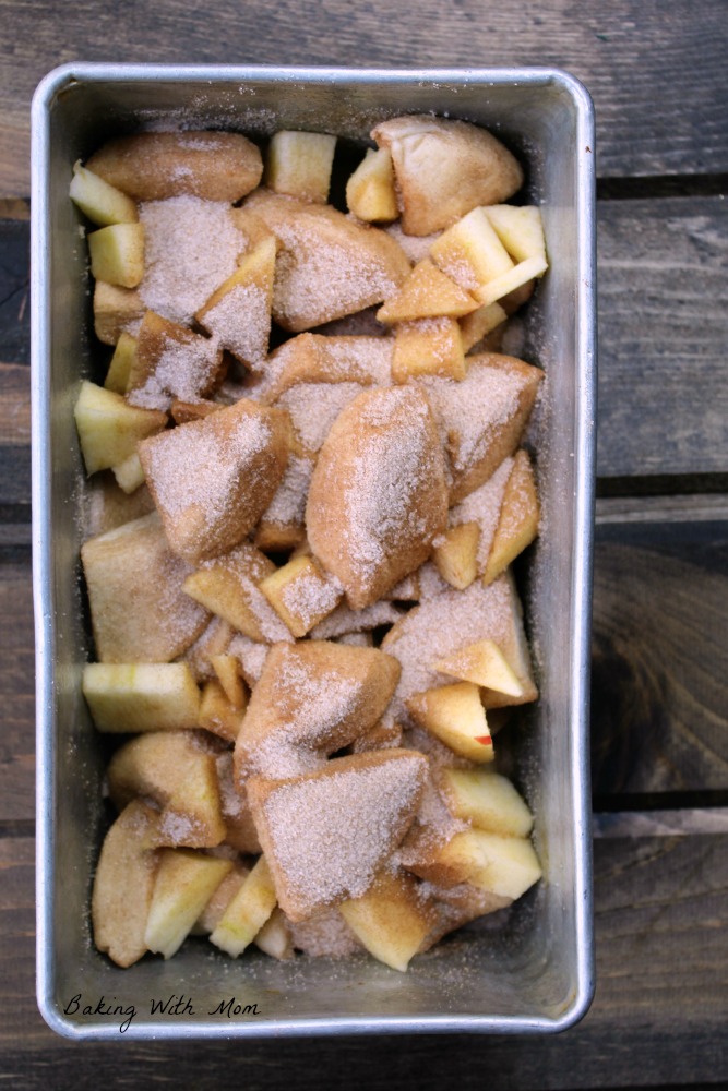 cinnamon sugar and biscuits in bread loaf pan