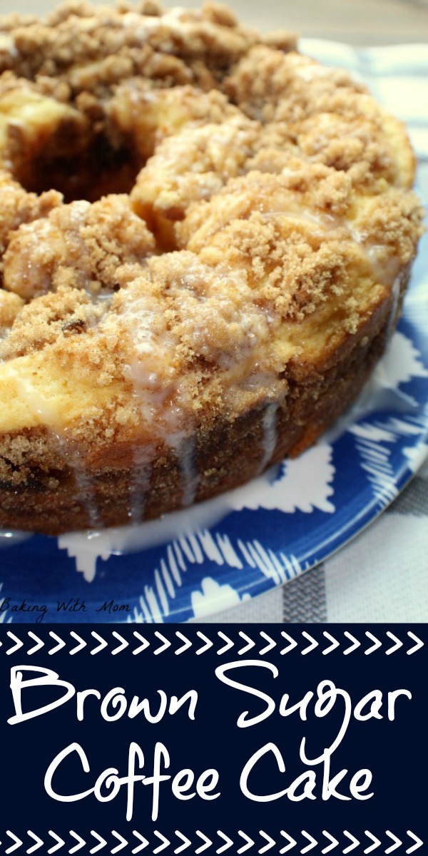 Brown Sugar Coffee Cake with white frosting glaze